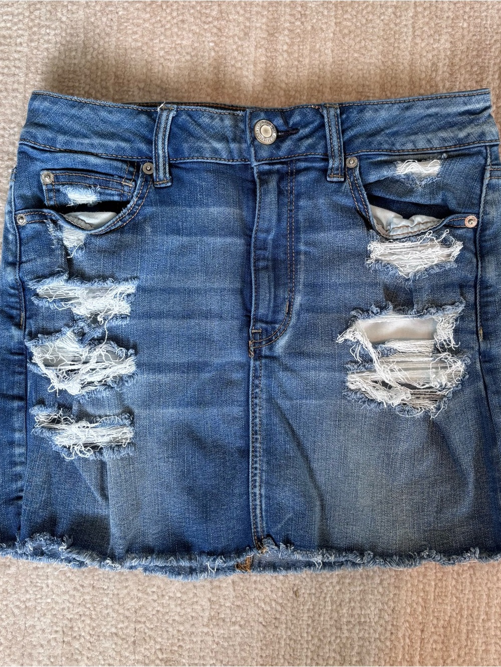 American Eagle Outfitters Distressed Blue Denim Mini Skirt